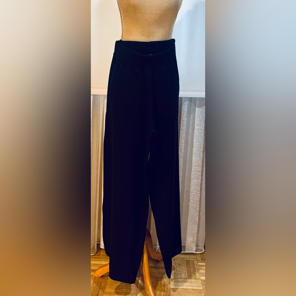 Elegant Black Knitwear Cashmere Wide Pants, XL